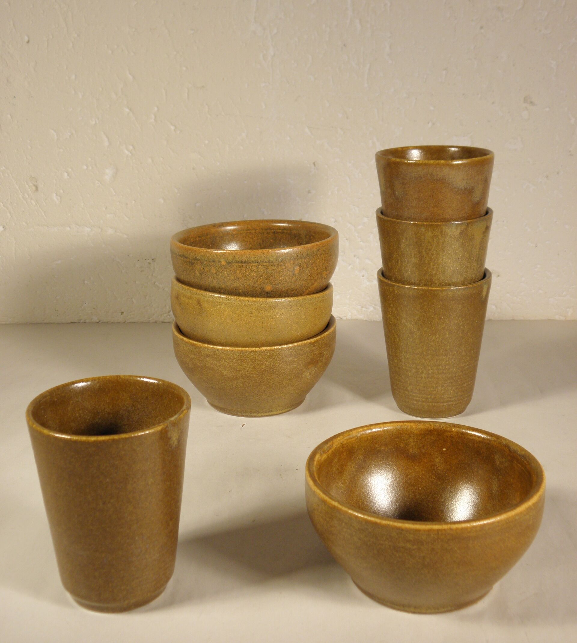 Stoneware tea bowls and tumblers