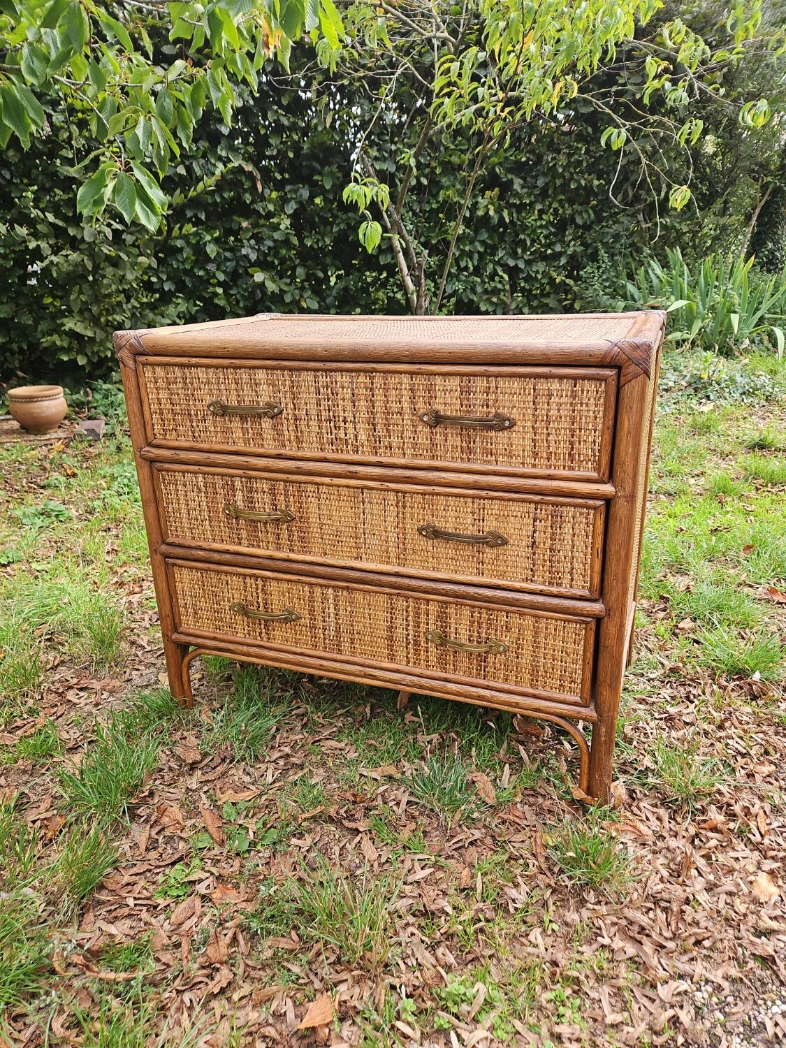 Vintage woven wicker rattan bamboo chest of drawers design 50-60-70