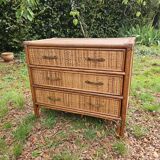Vintage woven wicker rattan bamboo chest of drawers design 50-60-70