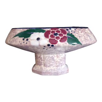 Art Deco vase on foot, ceramic with swaddled motifs, signed MODA