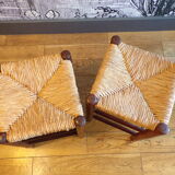 Pair of vintage stools turned wood and straw