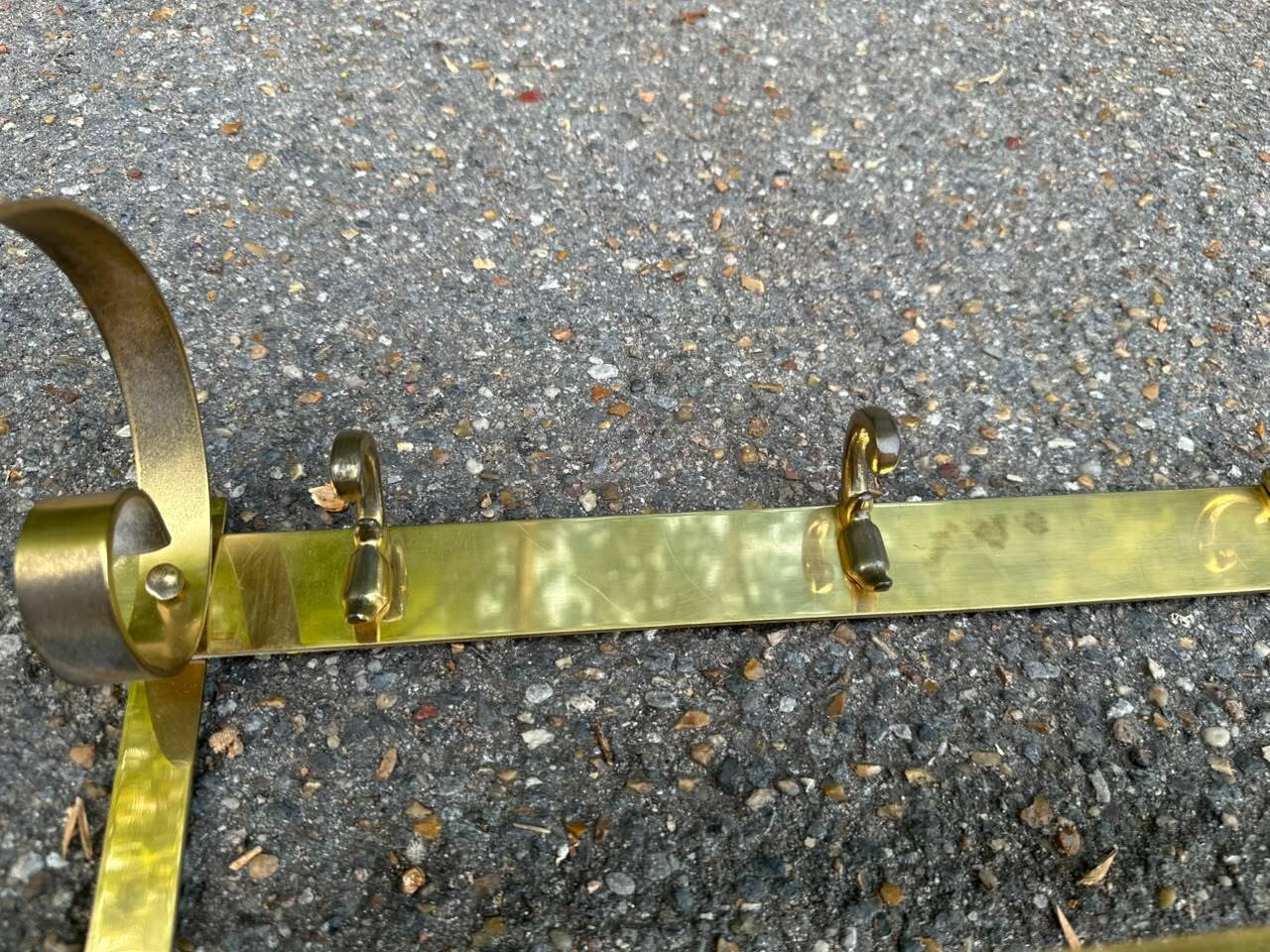 Hollywood Regency wall coat rack, gold brass, hat shelf, 1960s.