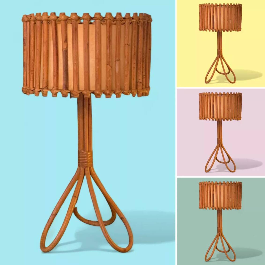 1950s tripod rattan lamp H47