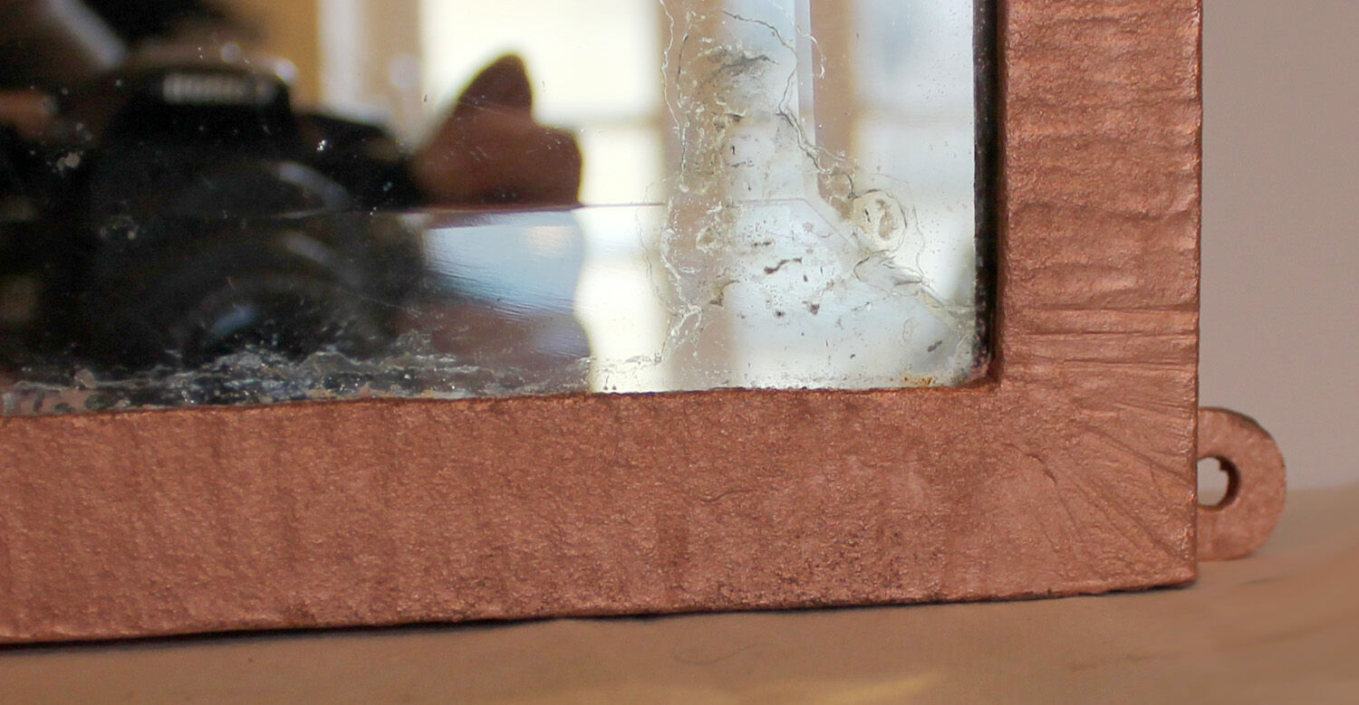 Art deco gold patinated metal mirror pink 65x105cm