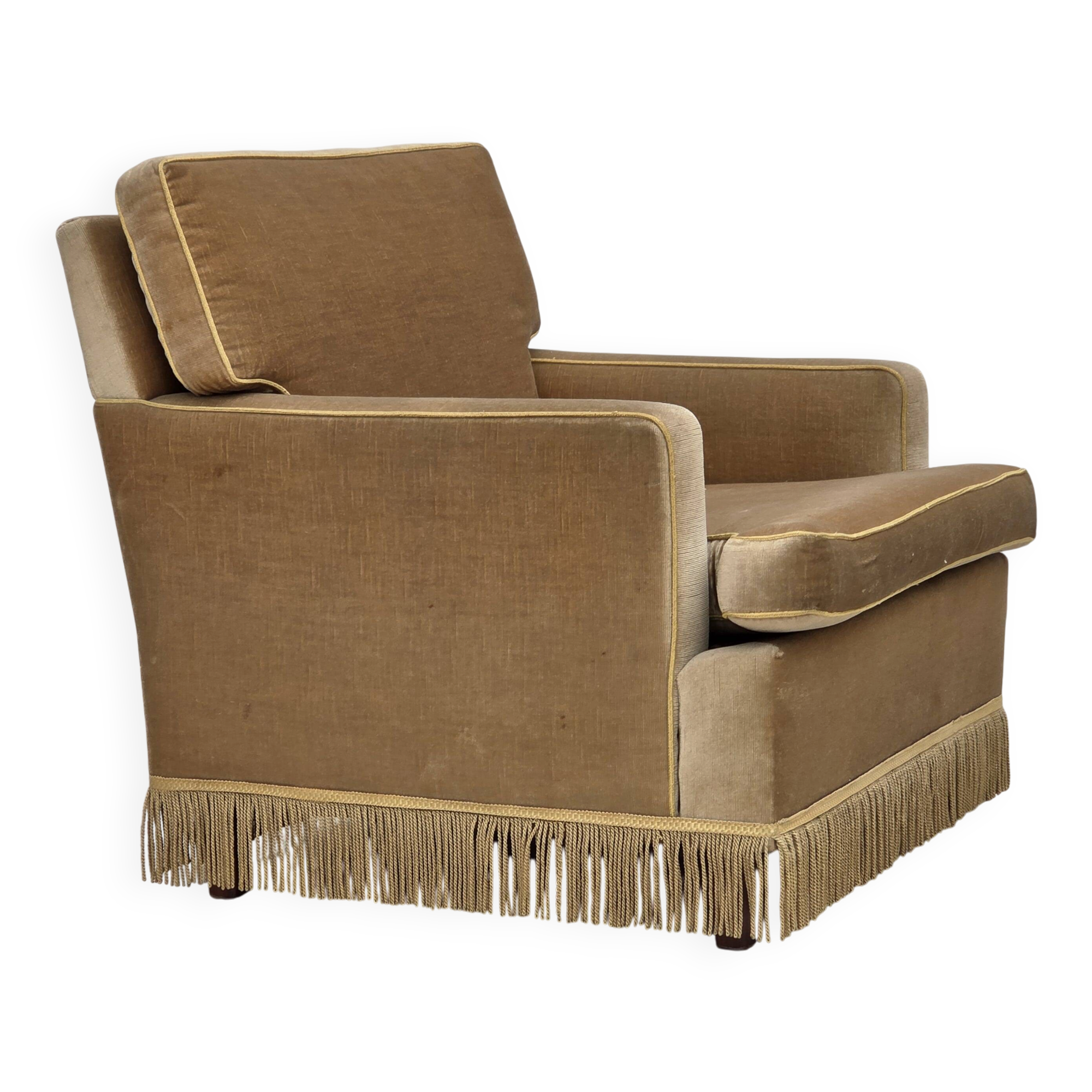 1970s, Danish armchair, honey yellow furniture velour.