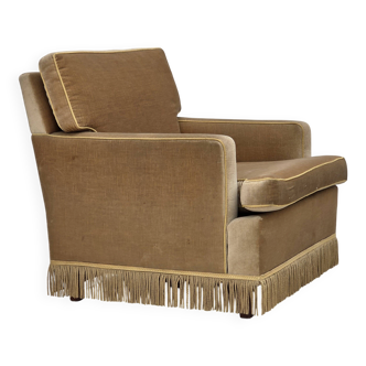 1970s, Danish armchair, honey yellow furniture velour.