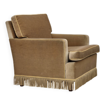 1970s, Danish armchair, honey yellow furniture velour.