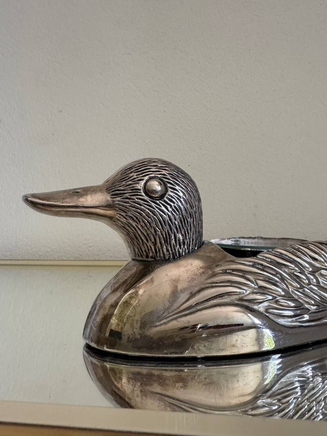 Silver-plated zoomorphic foie gras dish