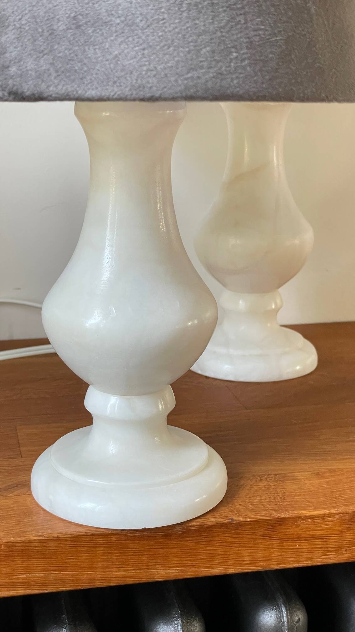 Paire lampes albâtre vintage