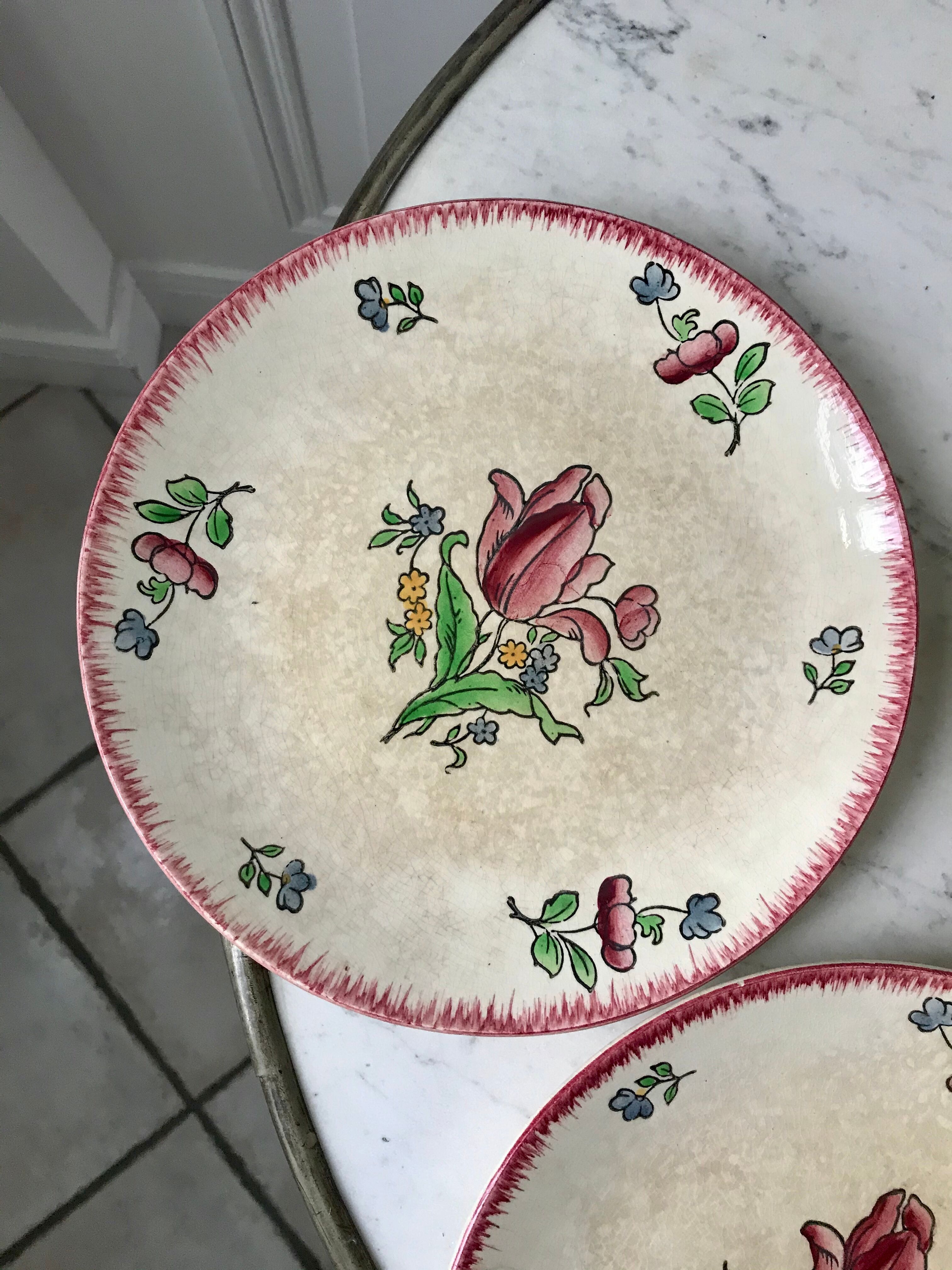 Set of 7 dessert plates gien model "lorraine" hand painted 30-40s