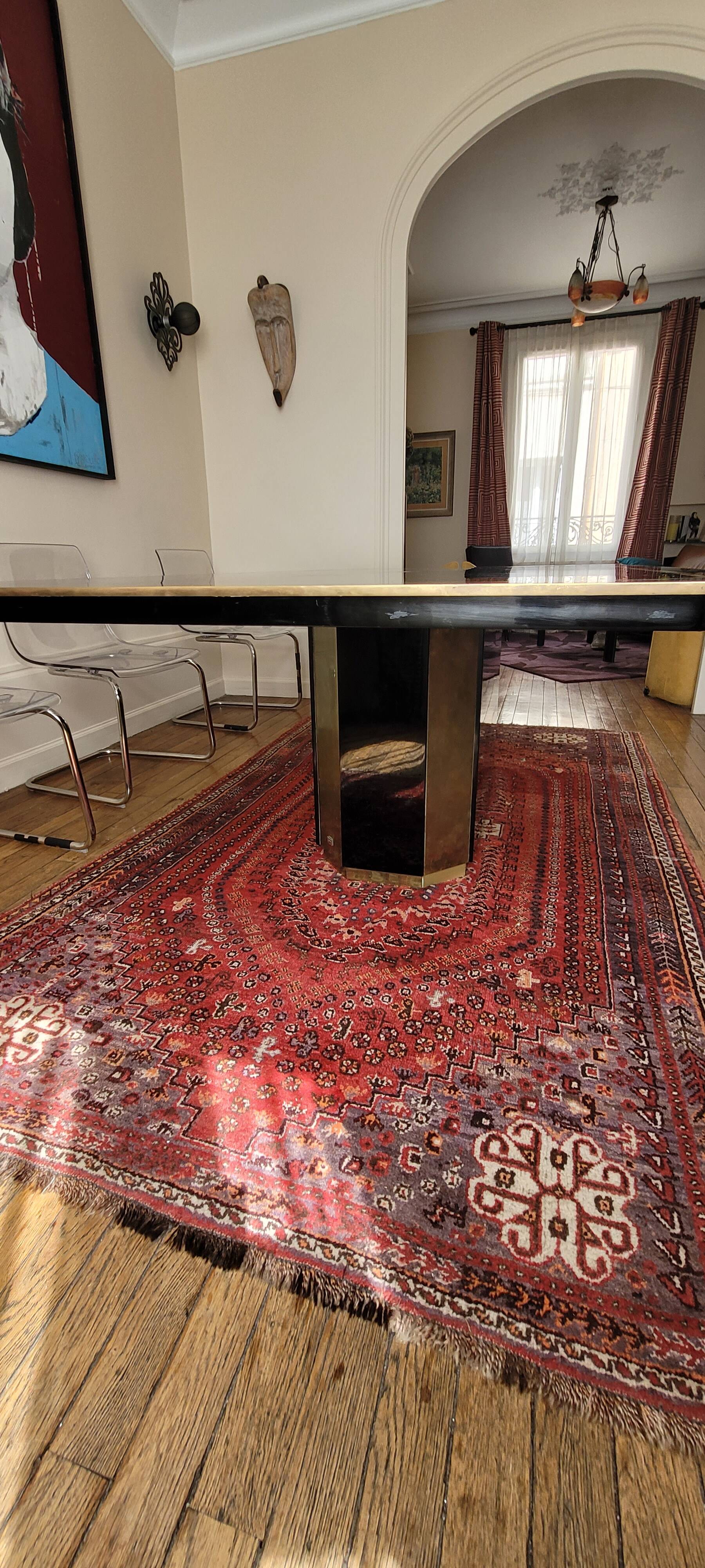 Large Lacquer and Brass Table by JC Mahey