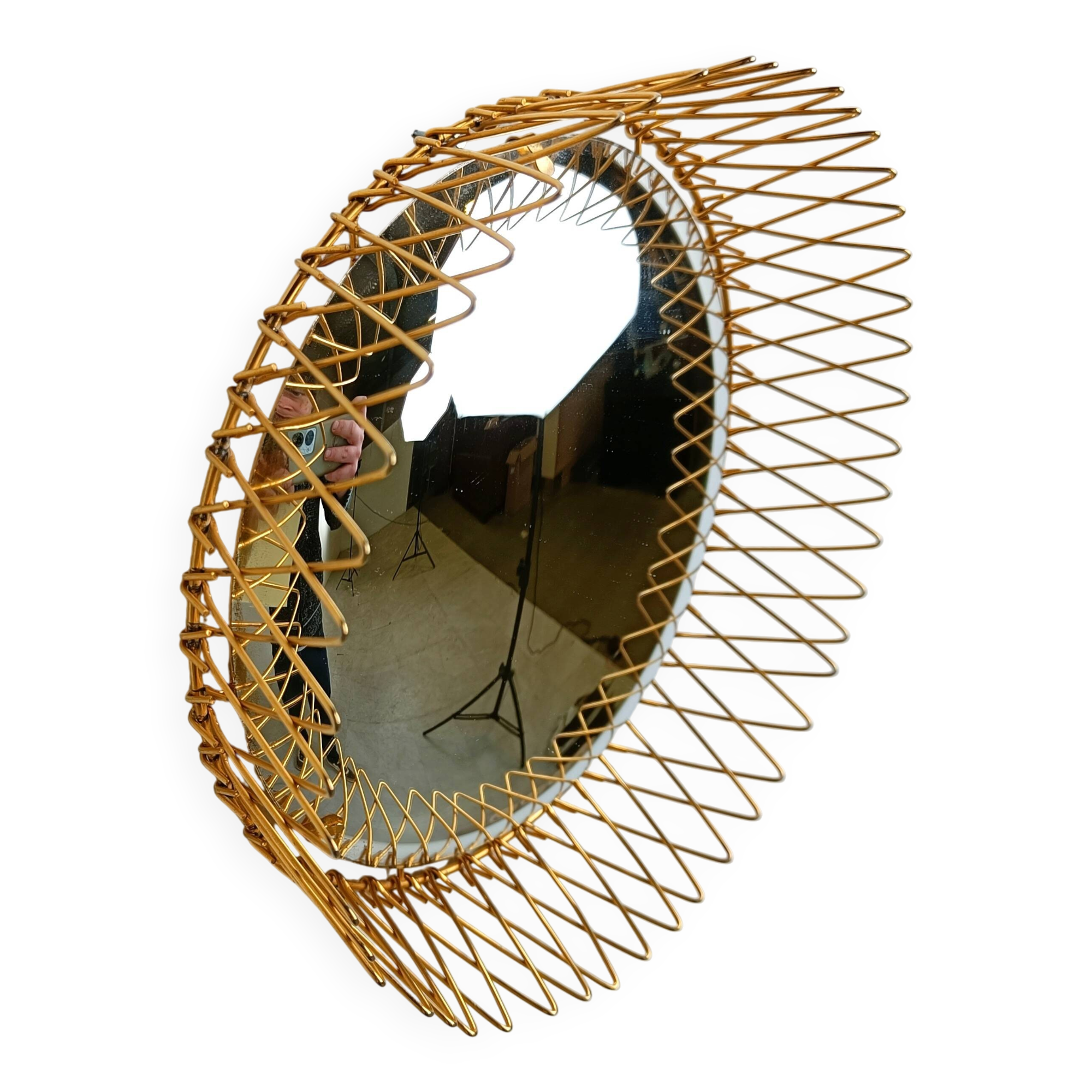 Vintage Bohemian golden sunburst mirror, 1960s