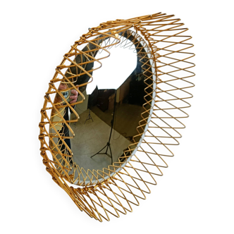 Vintage Bohemian golden sunburst mirror, 1960s