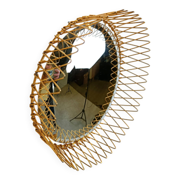 Vintage Bohemian golden sunburst mirror, 1960s