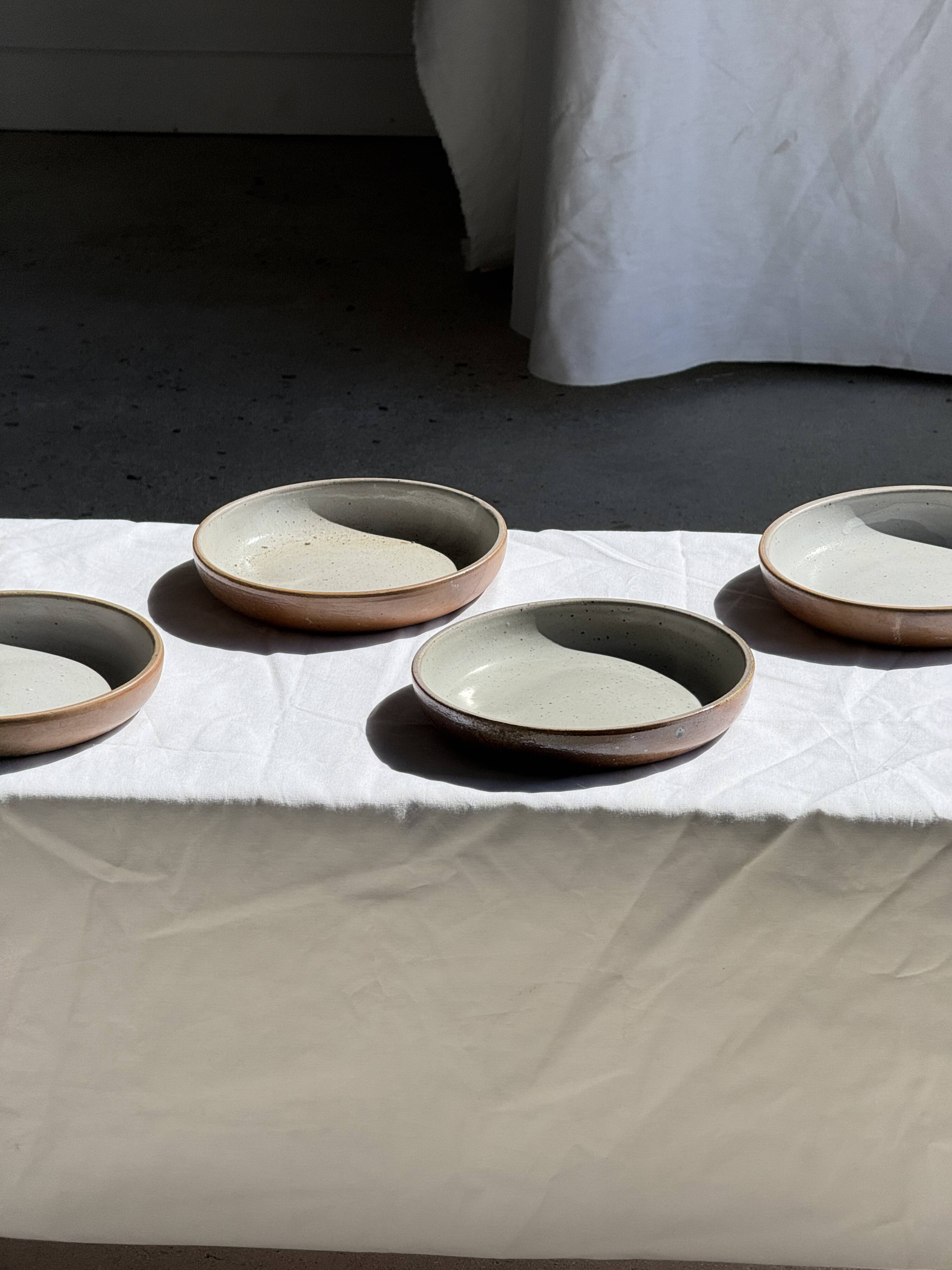 Set of 6 handmade ceramic deep plates in glazed beige D19.5 H4