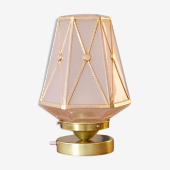 Lampe à poser globe vintage rose doré années 50