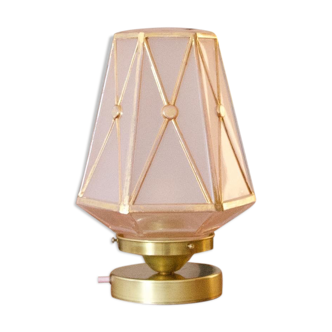 Lampe à poser globe vintage rose doré années 50