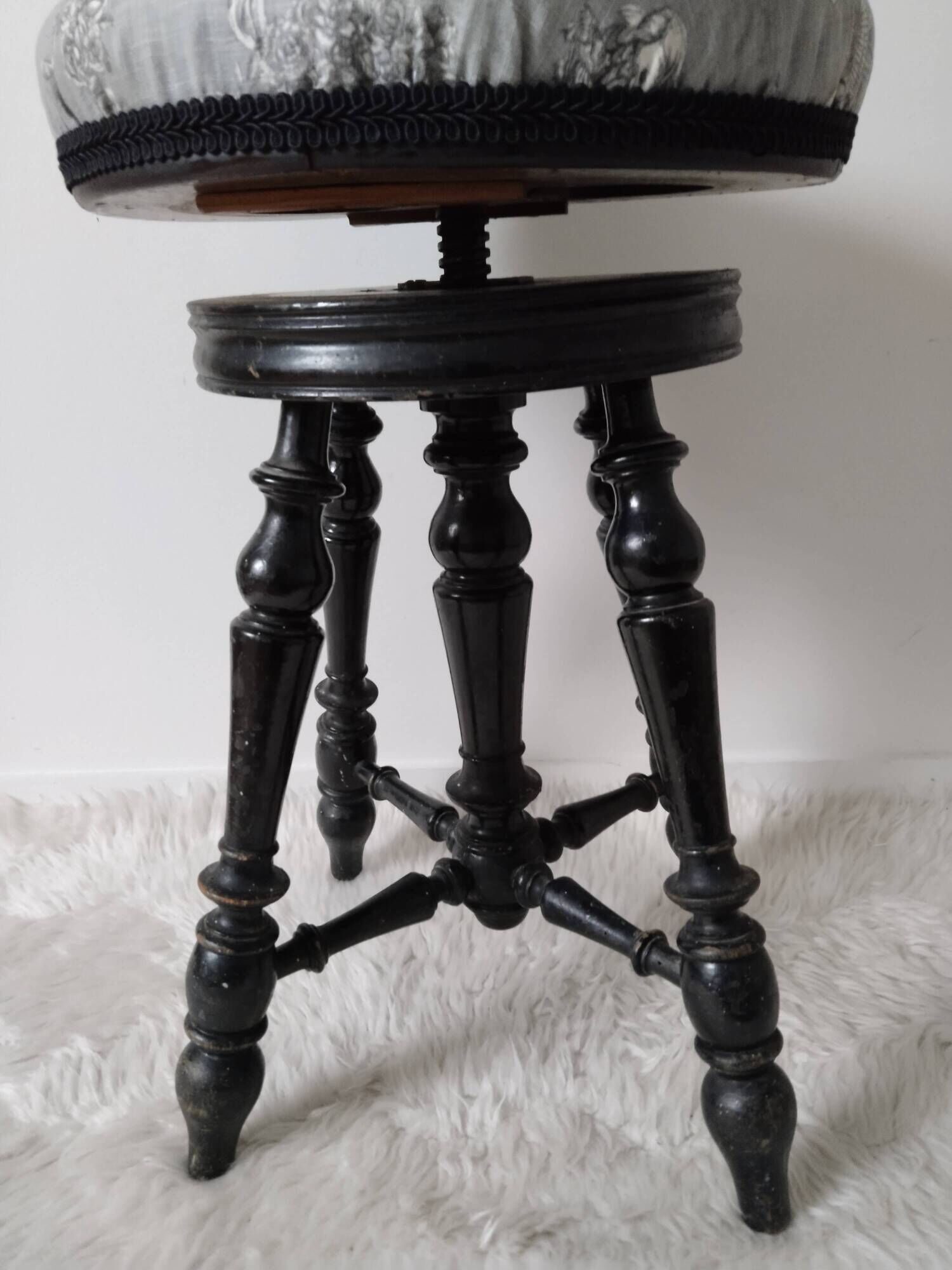 Napoleon III wooden piano stool, vintage, metal screws