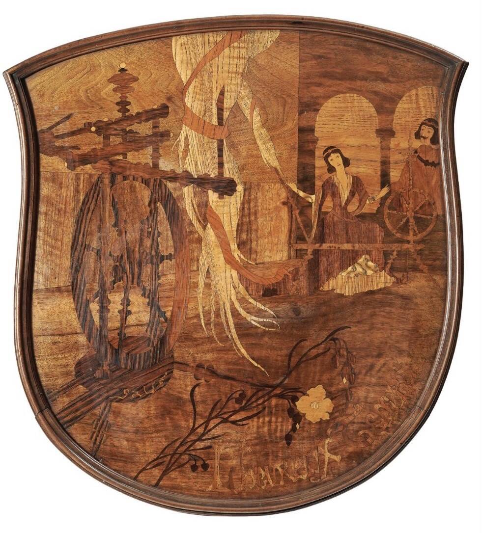 Emile Gallé marquetry table, "L'heureux temps", circa 1902