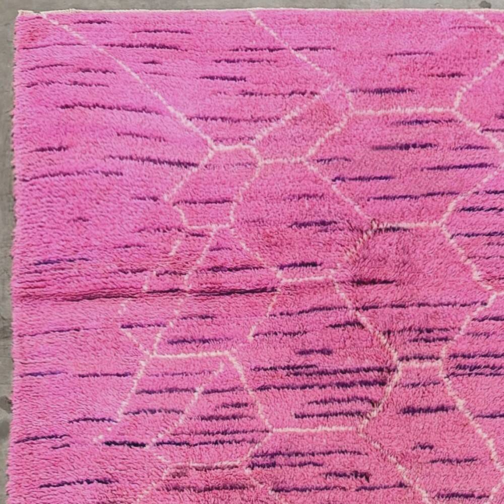 Handknotted Moroccan Design Pink Tulu Rug. 100% Wool. Modern Turkish Carpet