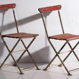 Anciennes chaises de jardin pliantes rouges (vers 1920). Ensemble de 4 pièces
