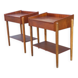 Tables de chevet danoises en teck et chêne attribuées à Børge Mogensen, 1958, lot de 2