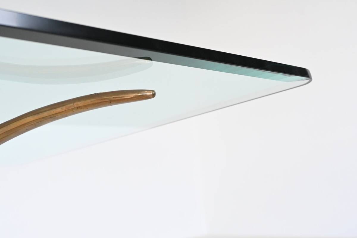 Unique sculptural dining table in bronze and glass, Belgium 1970.