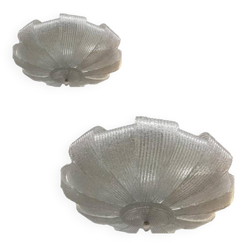 Contemporary Murano Glass Sputnik Chandelier, Flush Mount, Mazzega Style, Set of 2