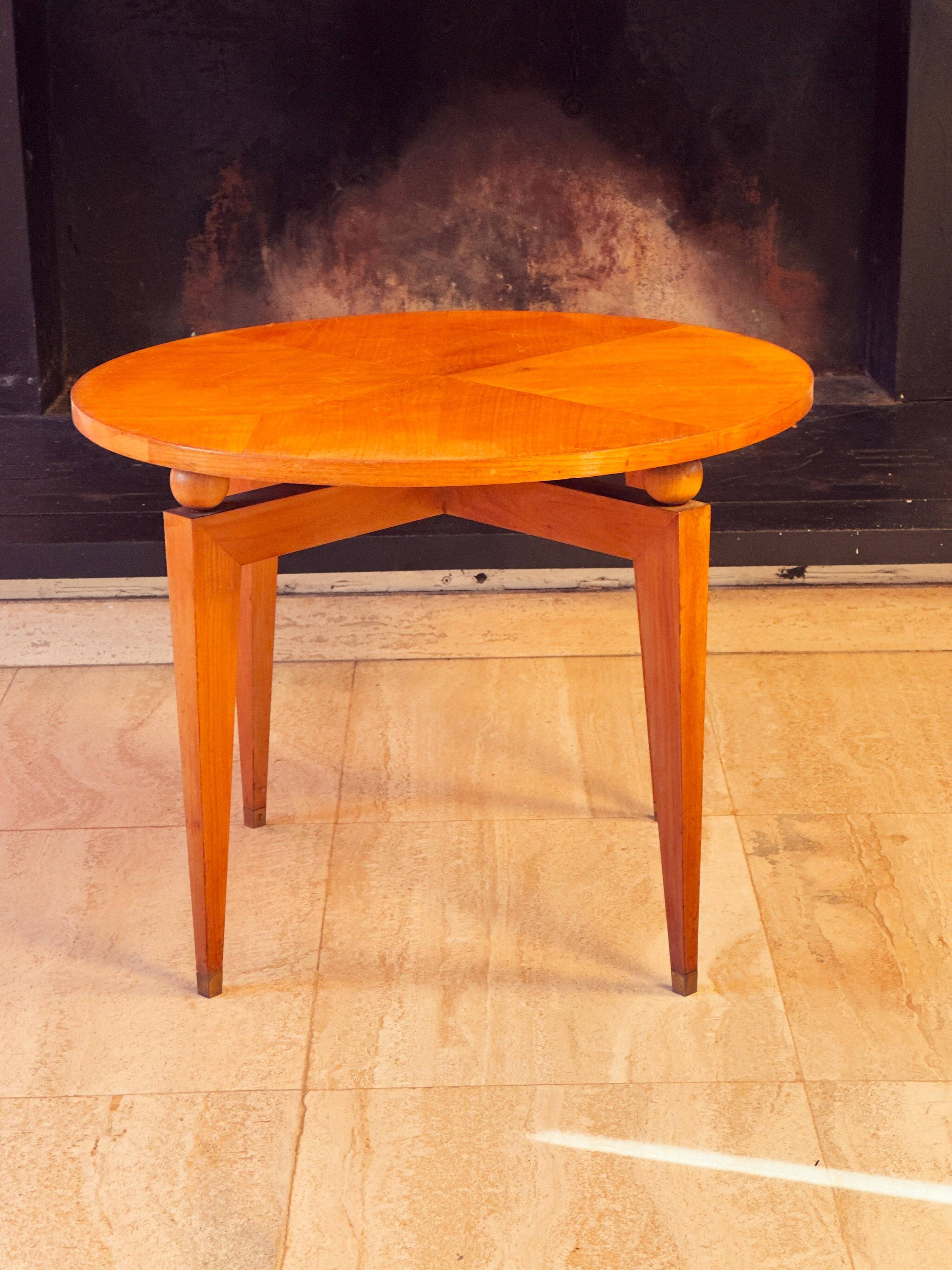 Maison Gouffé Gueridon Table in Sycamore and Bronze, France, circa 1950