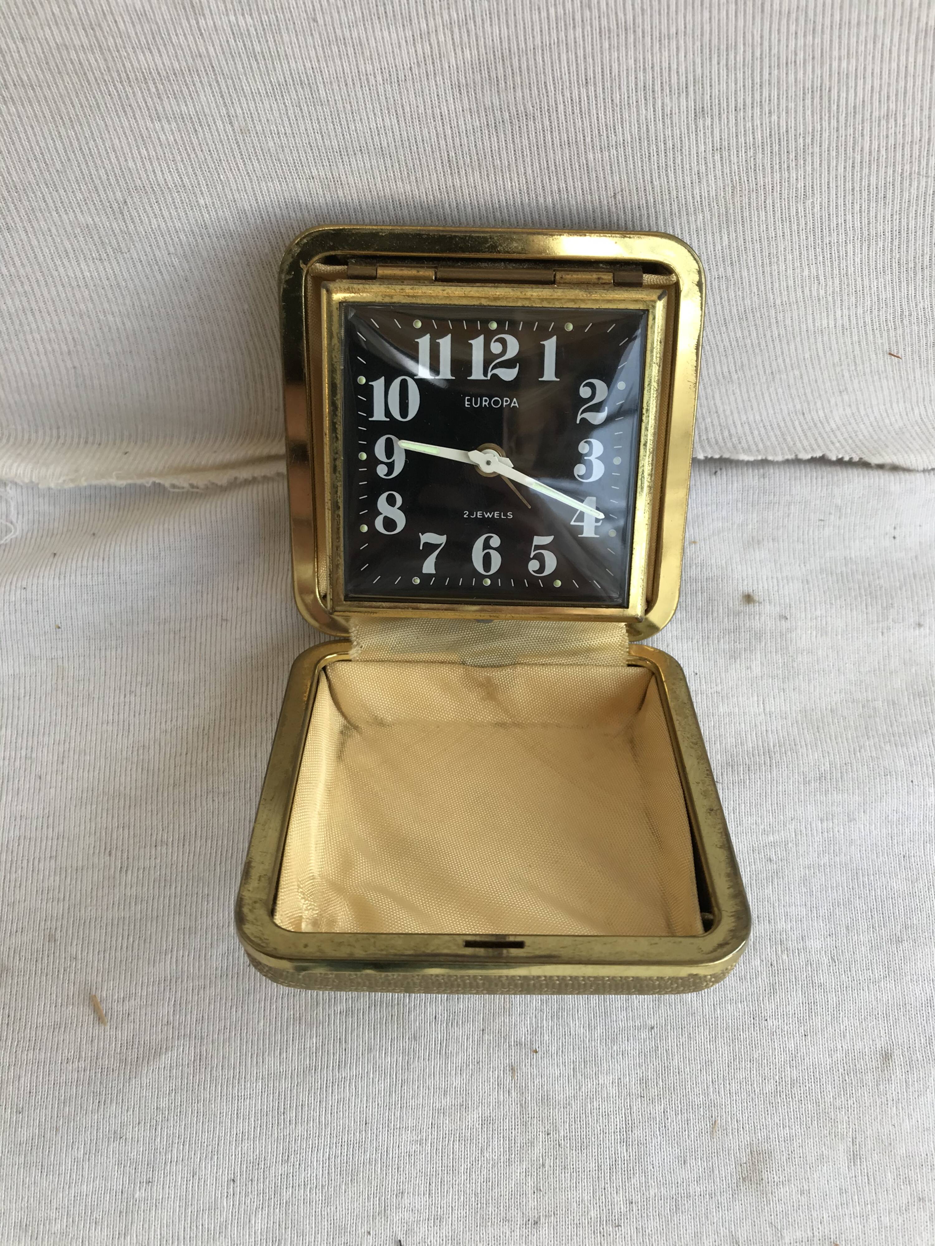 Old europa 2 travel alarm clock with 70's vintage gold case