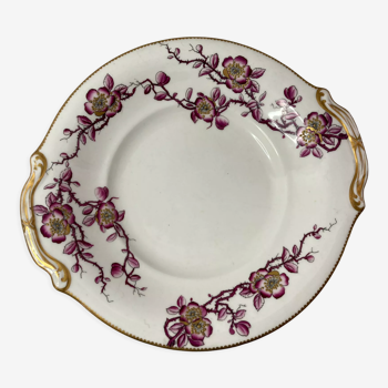 Old earthenware serving dish decorated flowers and gold around 1900