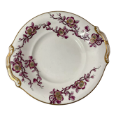 Old earthenware serving dish decorated flowers and gold around 1900