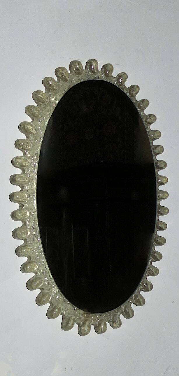Egon Hillebrand large oval lucite illuminated wall mirror, 80 cm x 50 cm, 1960s