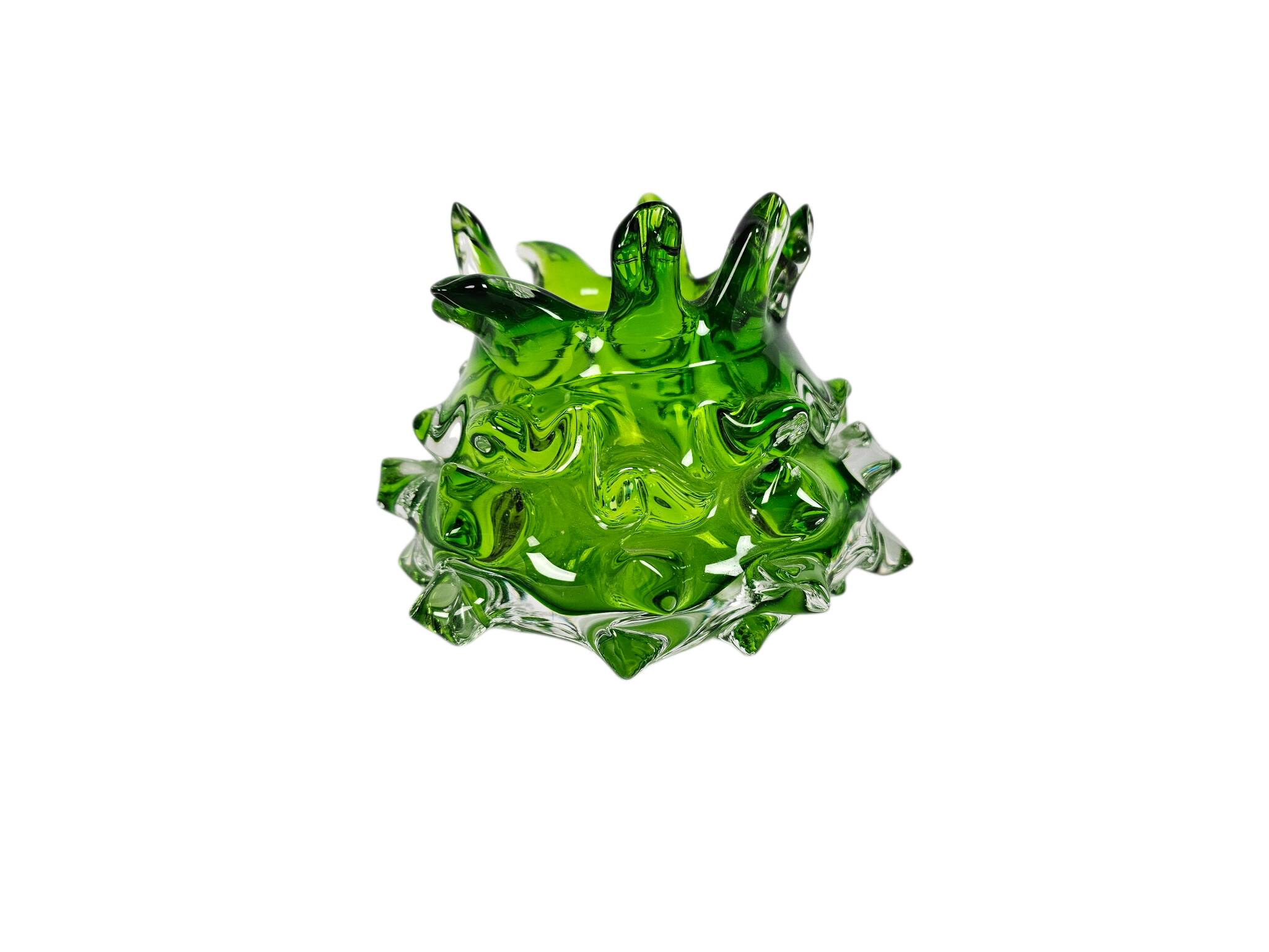 Vase à boutons en verre transparent et vert par Jan Beranek, République tchèque