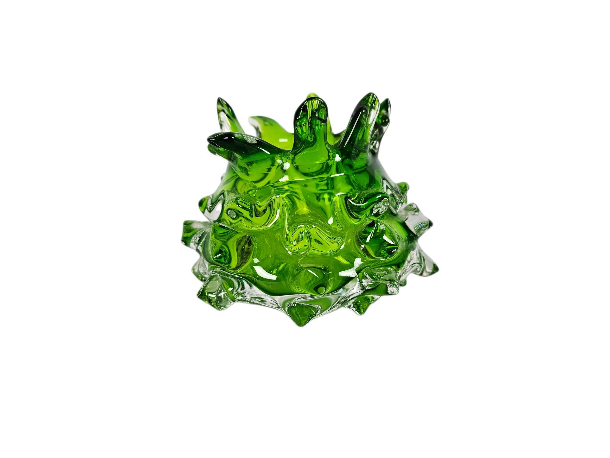 Vase à boutons en verre transparent et vert par Jan Beranek, République tchèque