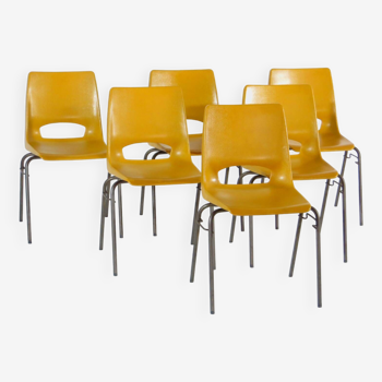 Six ochre yellow vintage mid century chairs by Philippus Potter for Ahrend de Cirkel, 1960s