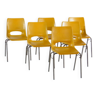 Six ochre yellow vintage mid century chairs by Philippus Potter for Ahrend de Cirkel, 1960s