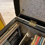 Vinyl storage chest pouf 1970