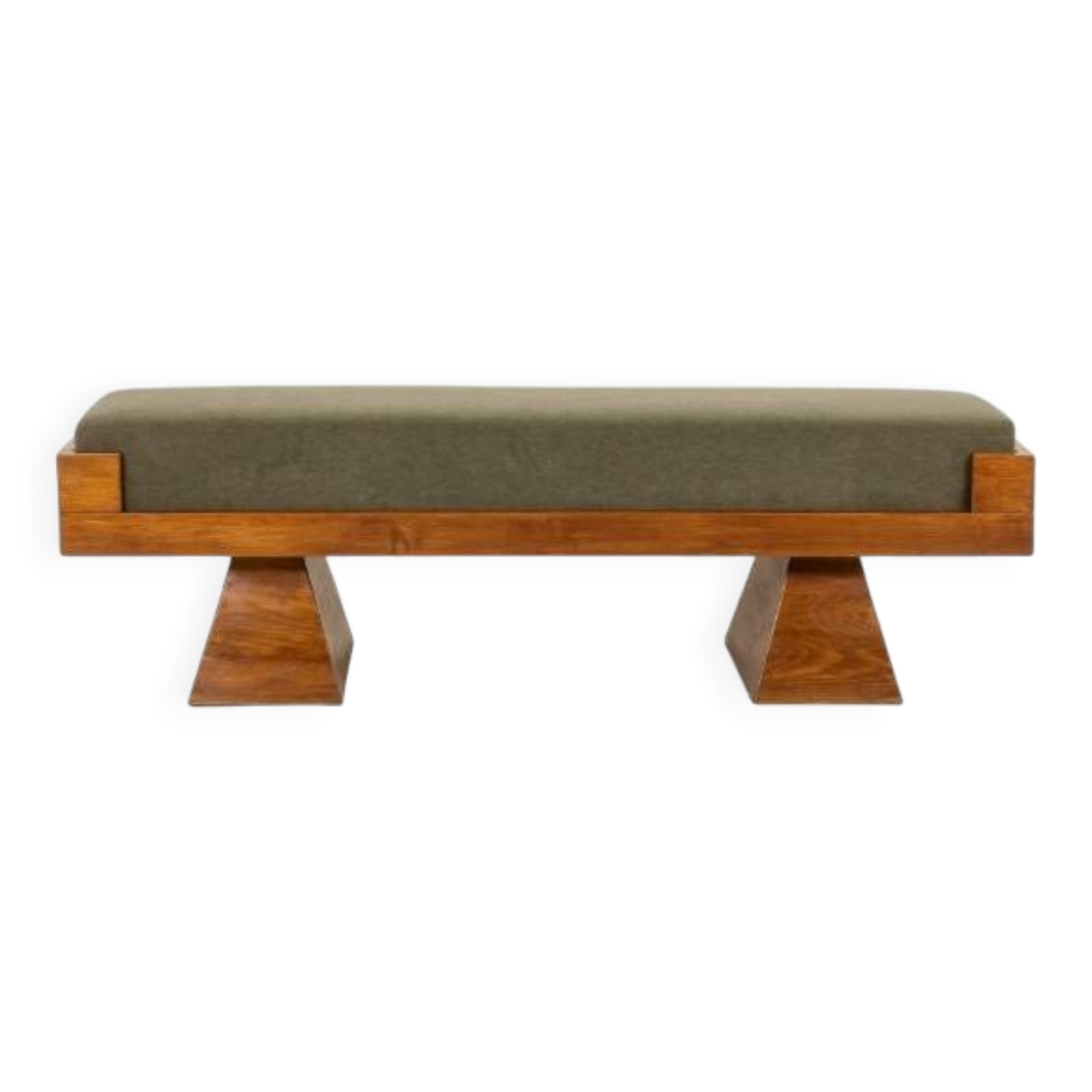 Bench in ash and green mohair velvet. Contemporary.