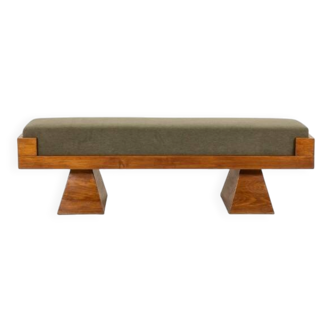 Bench in ash and green mohair velvet. Contemporary.