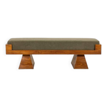 Bench in ash and green mohair velvet. Contemporary.