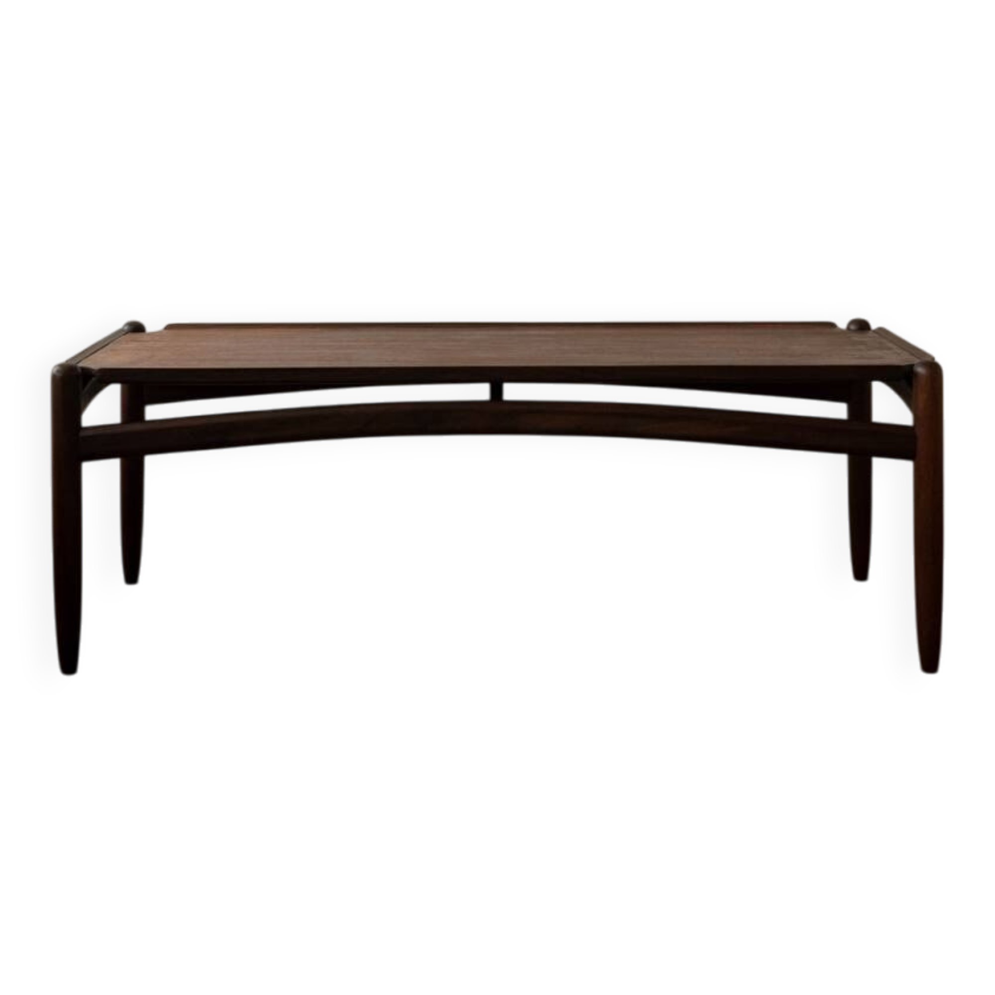 Vintage Teak Coffee Table, Mid Century Modern, Sculptural Arched Stretchers