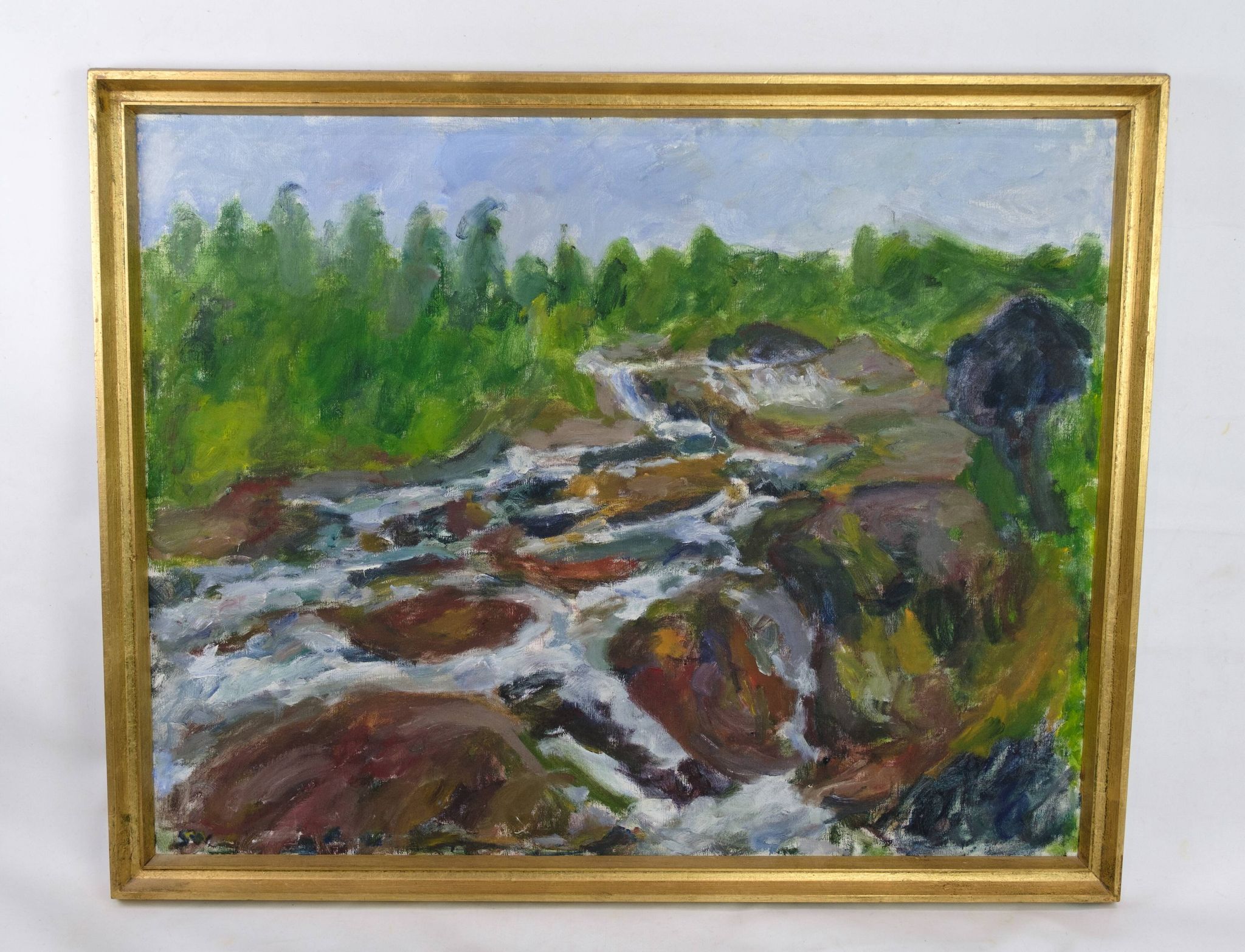 Oil Painting Painted on Canvas with Green and Brown Shades by Sixten Wiklund