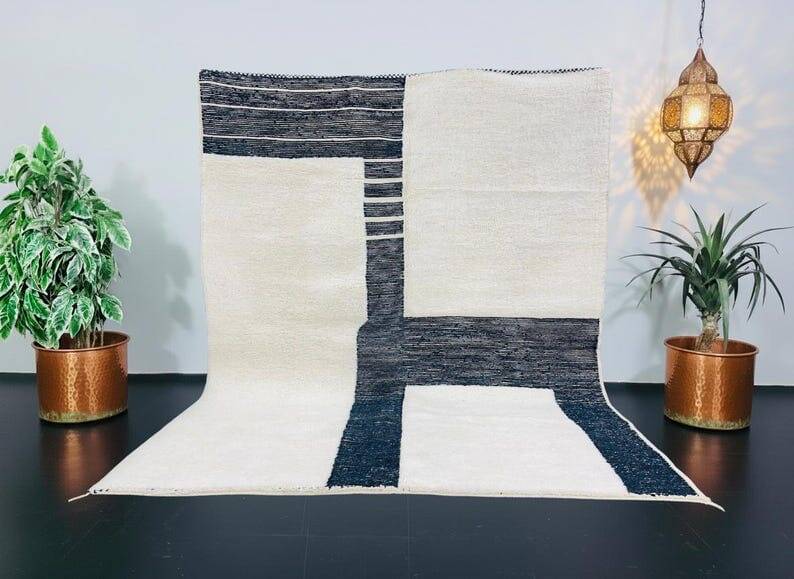 Handmade white and black Berber rug