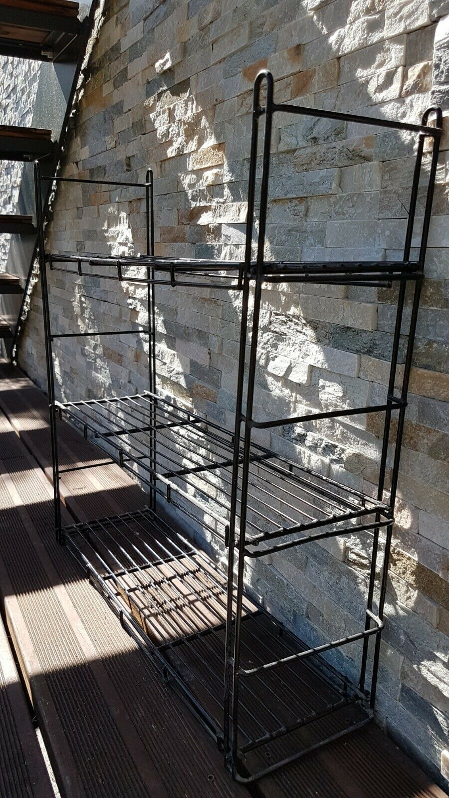 Vintage wall shelf in black wired metal 70s