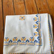 Embroidered white tablecloth