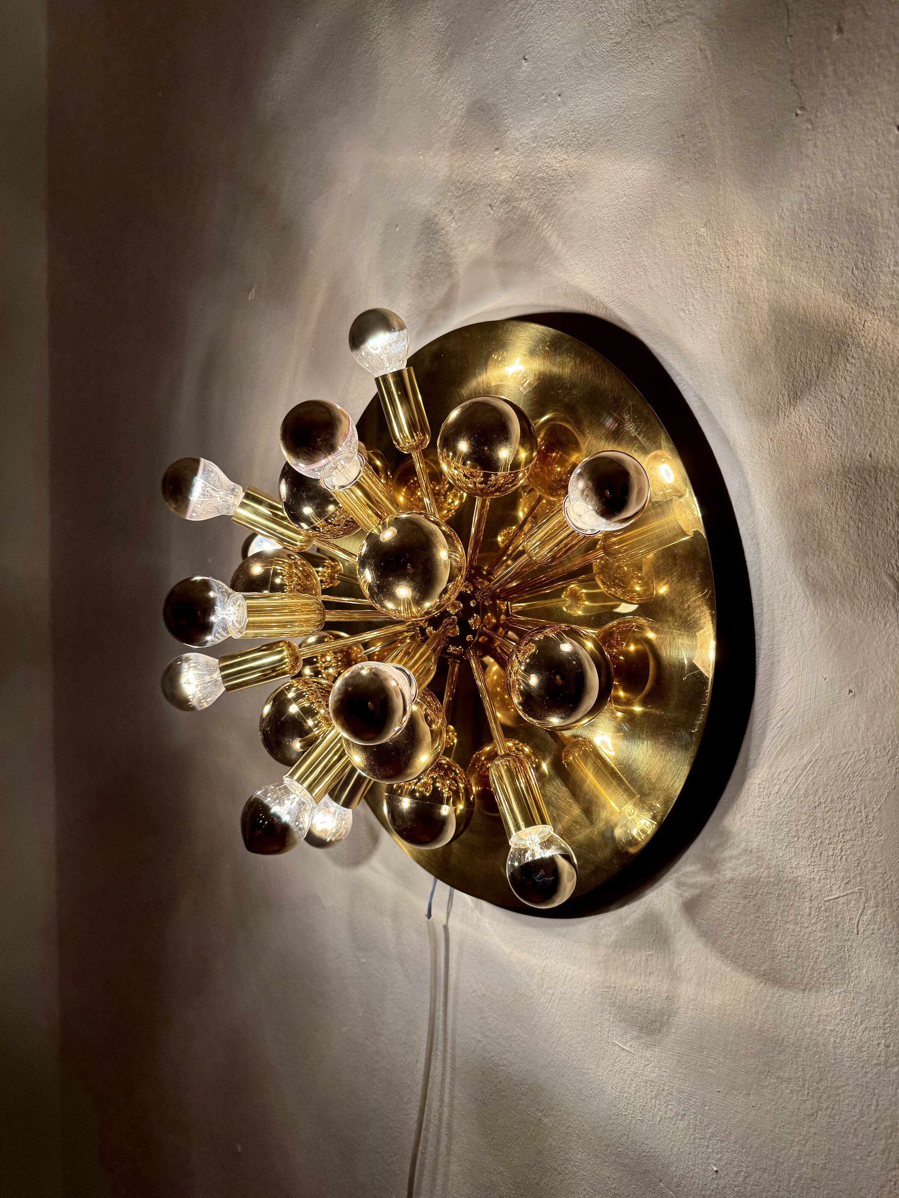 Set of 2 Amazing Golden Sputnik Wall or Flush Lamps by Cosack