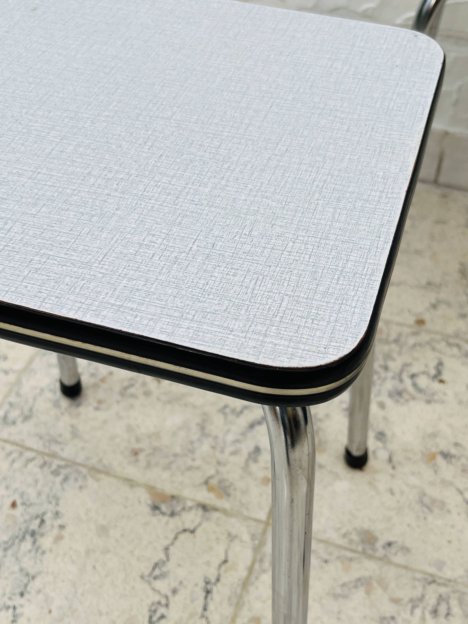Set of 4 vintage grey chrome Formica stools.