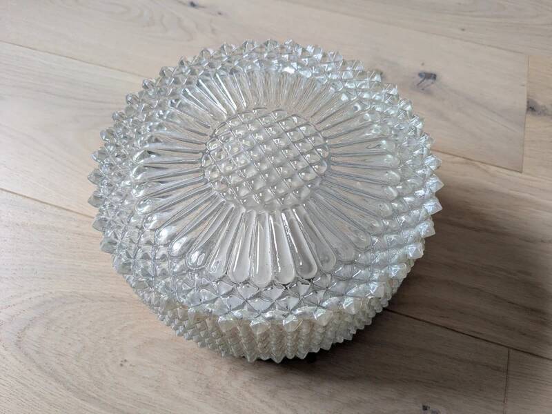 Pair of vintage wall-mounted ceiling lights - pressed glass "diamond point" -