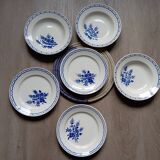 6 assiettes anciennes 1920/30 Badonviller, décor bleu